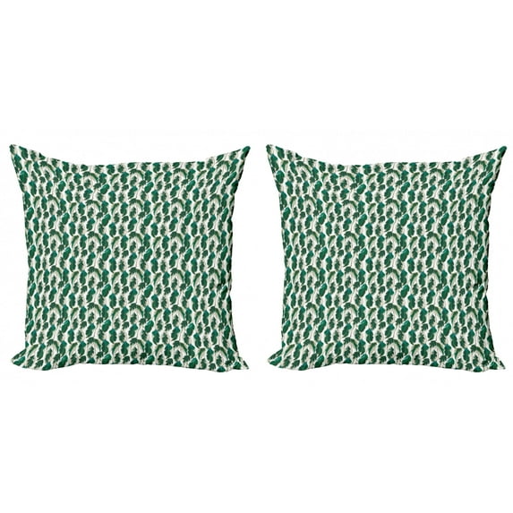 Exotic Throw Pillow Cushion Cover Pack of 2, Overgrown Tropic Forest Leaf Motif Vegetation in Rainforest Wild Foliage, Zippered Double-Side Digital Print, 4 Sizes, Dust and Hunter Green, by Ambesonne