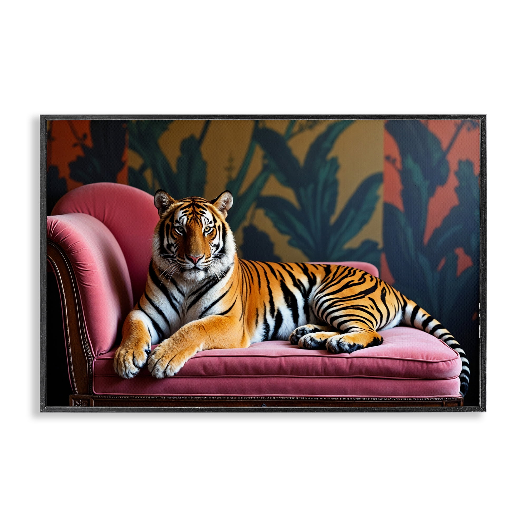 Exotic Tiger Lounging Black Framed Giclee Art, design by Lettered and Lined