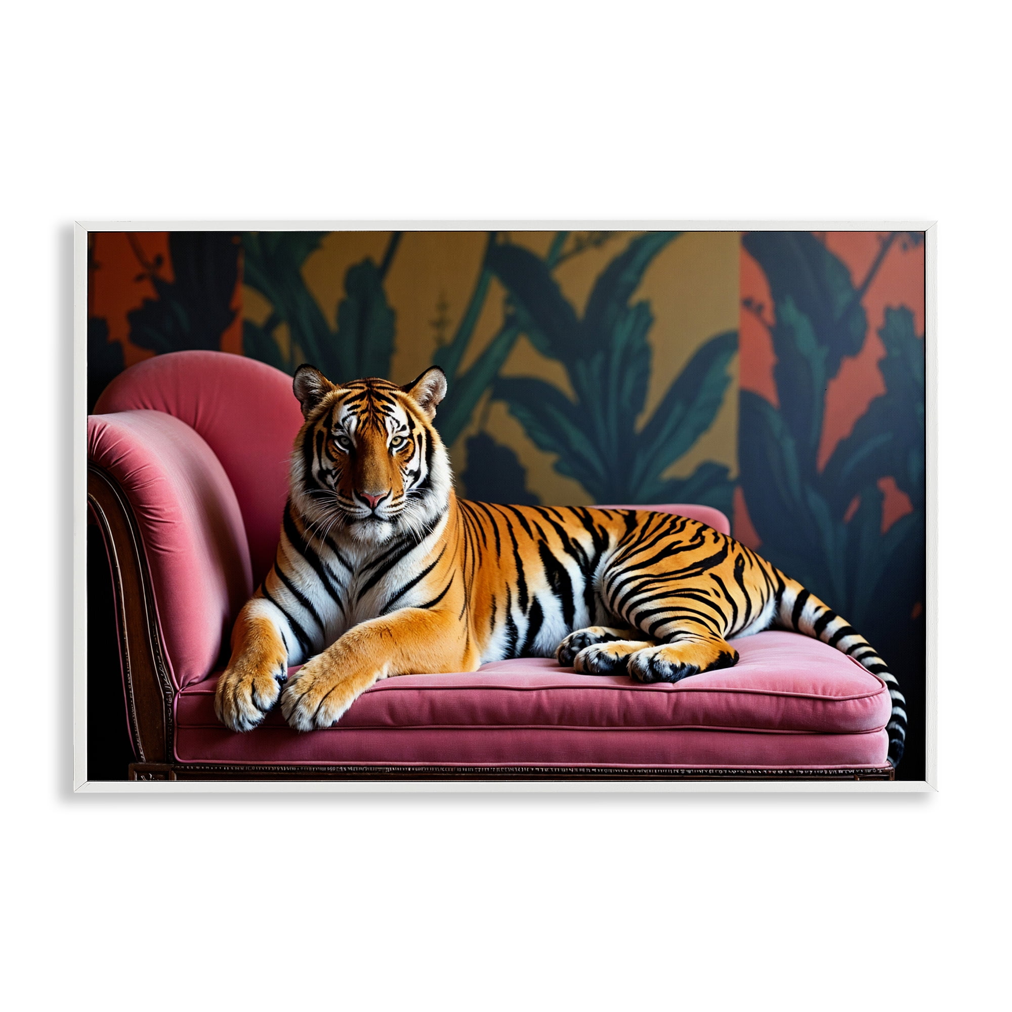 Exotic Tiger Lounging White Framed Giclee Art, design by Lettered and Lined