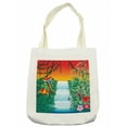 thumbnail image 1 of Exotic Tote Bag, Landscape of Tropic Botany Parrots Waterfall at Ombre Sunset Scenery, Cloth Linen Reusable Bag for Shopping Books Beach and More, 16.5" X 14", Cream, by Ambesonne, 1 of 2