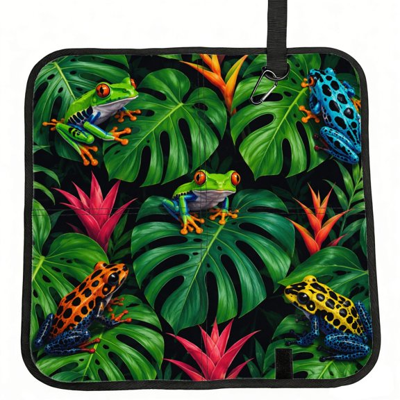 Exotic Tree Frog Art Foldable Seat Cushion for Bleachers, Stadium Seats, Camping & Outdoor Events, Portable Lightweight Pad with Carabiner
