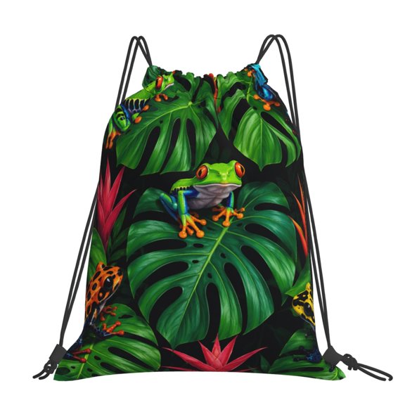 Exotic Tree Frog Art Large Drawstring Backpack Casual Cinch Sack Bag Backpack for Sports Hiking Travel Gym
