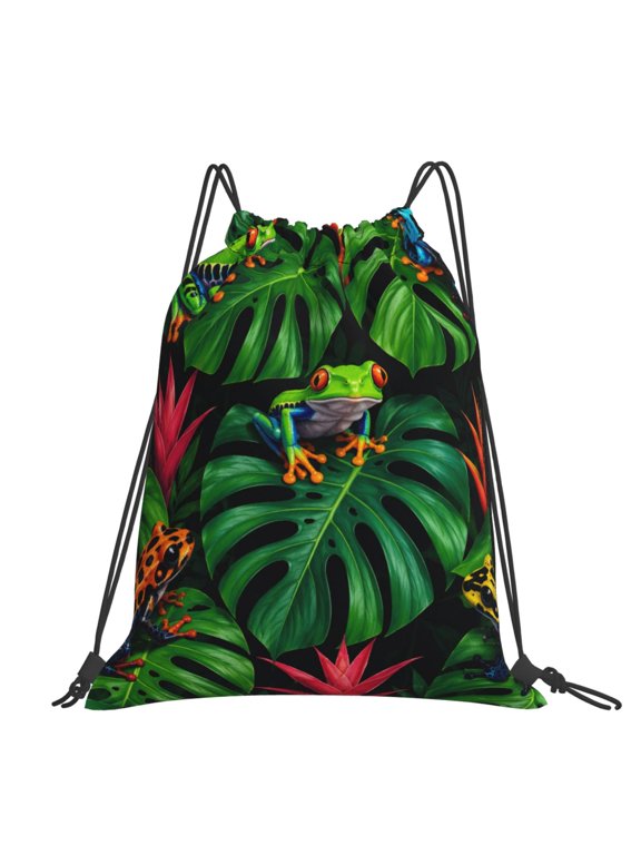 Exotic Tree Frog Art Large Drawstring Backpack Casual Cinch Sack Bag Backpack for Sports Hiking Travel Gym
