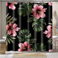 Exotic Tropical Floral Shower Curtain Set Black Pink Green Brown White