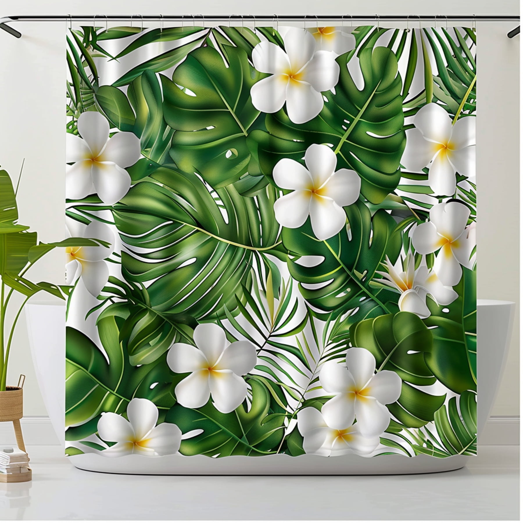 Exotic Tropical Rainforest Bathroom Decor Set Monochrome Floral Print