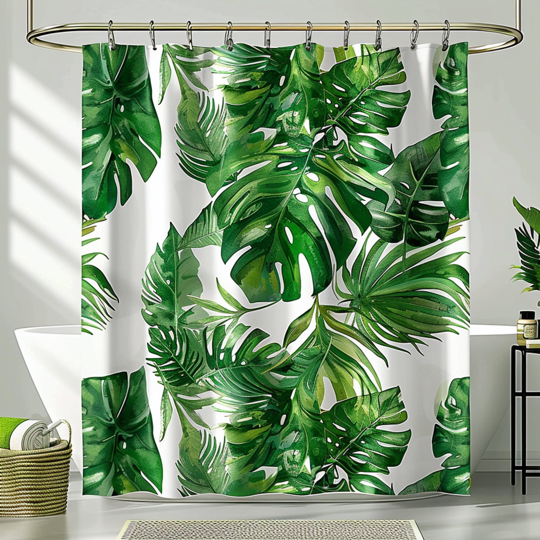 Exotic Tropical Rainforest Bathroom Shower Curtain with Palm Leaf ...