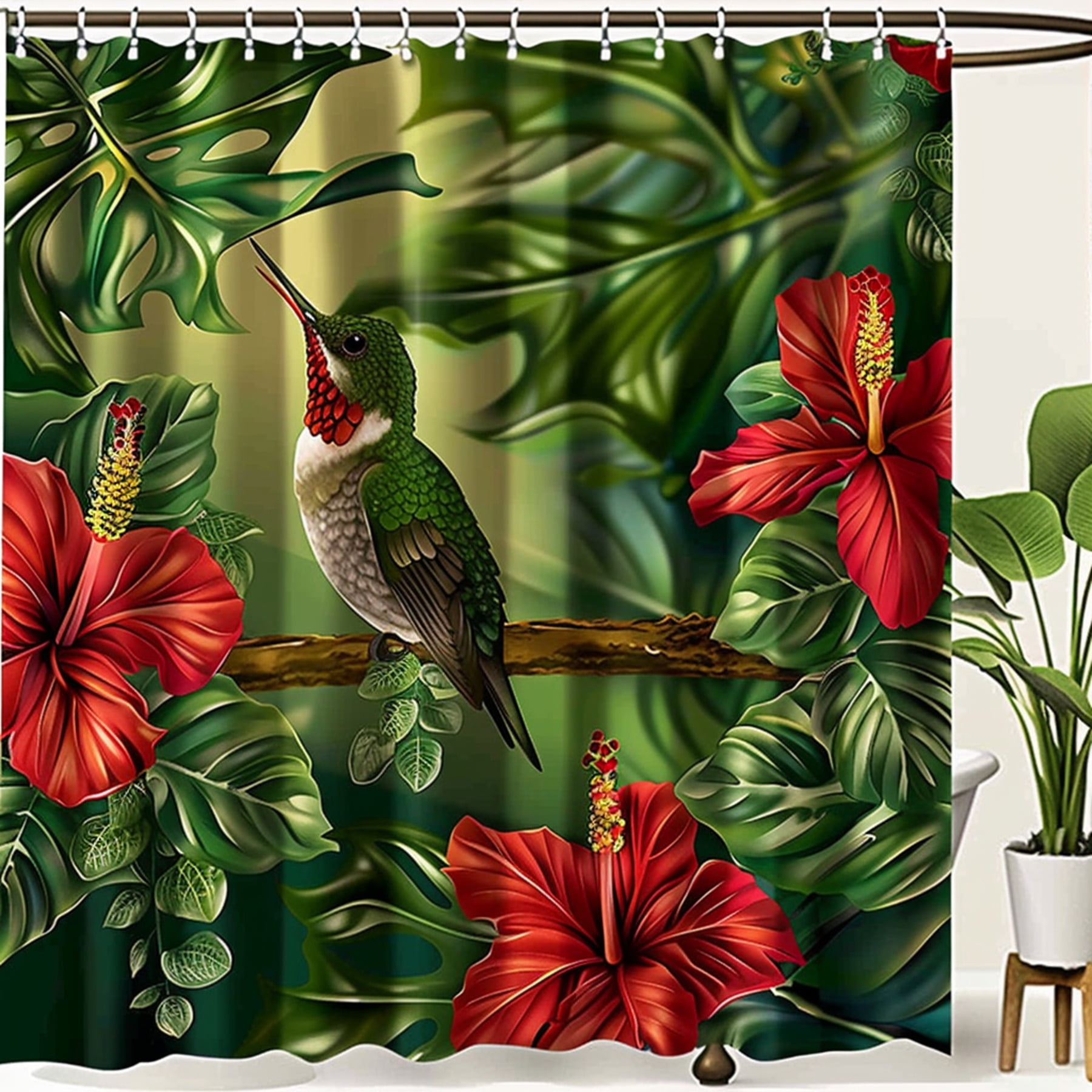 Exotic Tropical Rainforest Hummingbird And Flowers Shower Curtain Vibrant