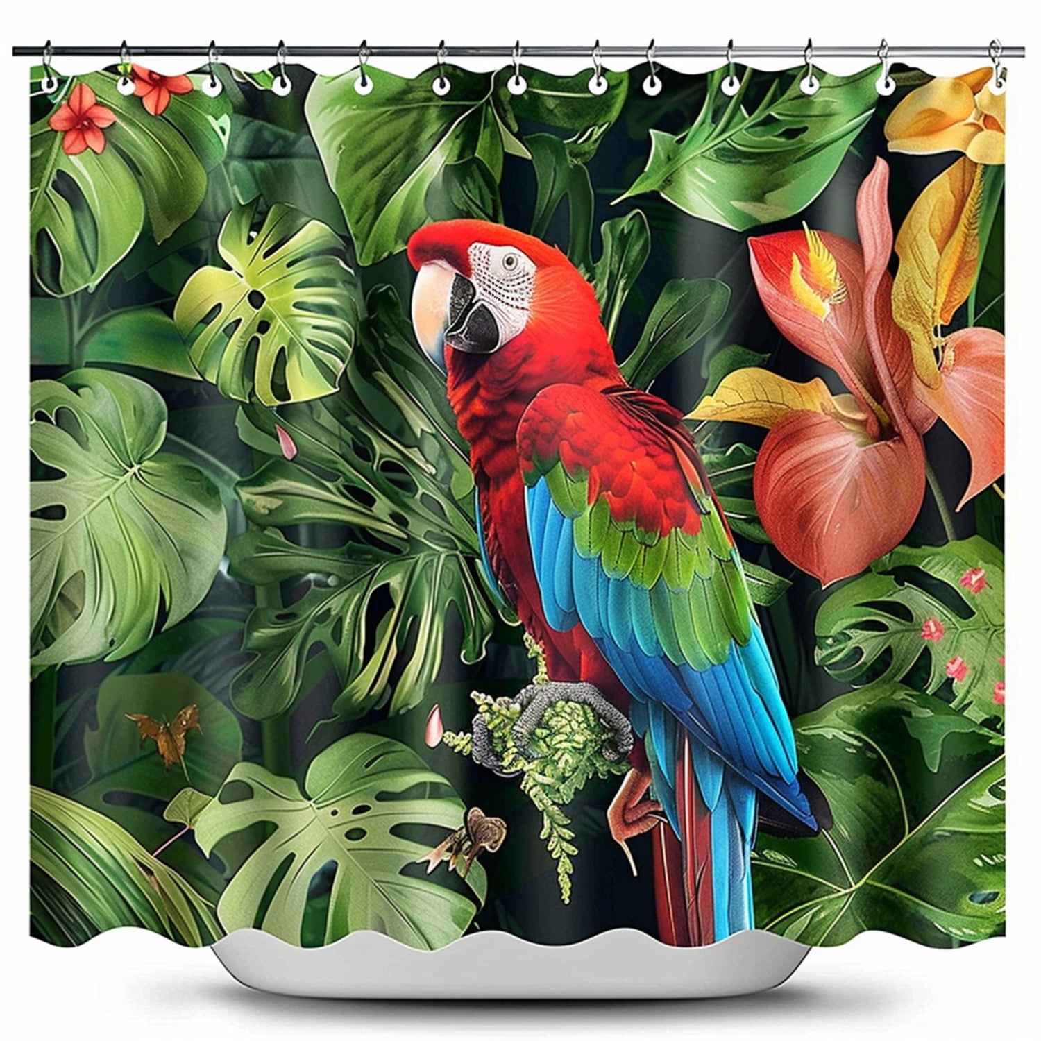 Exotic Tropical Rainforest Macaw Bathroom Decor Shower Curtain Jungle ...