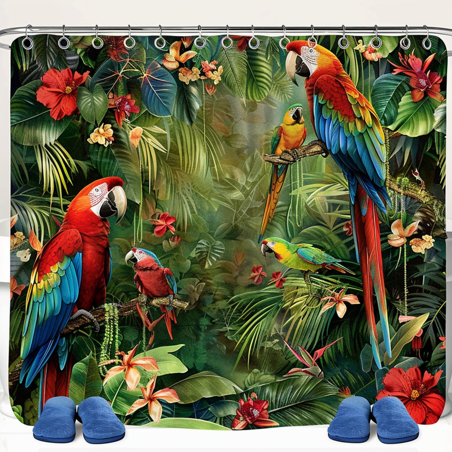 Exotic Tropical Rainforest Parrot Shower Curtain Vibrant Jungle Theme