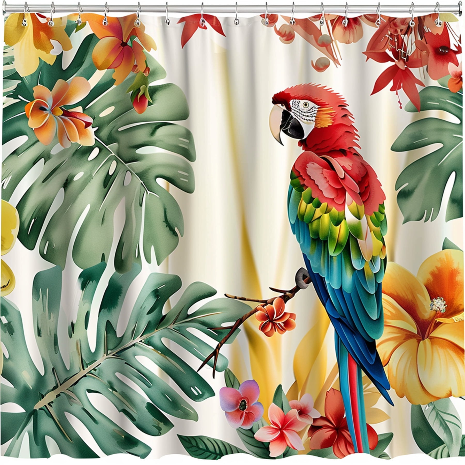 Exotic Tropical Rainforest Parrot Shower Curtain Vintage Style with