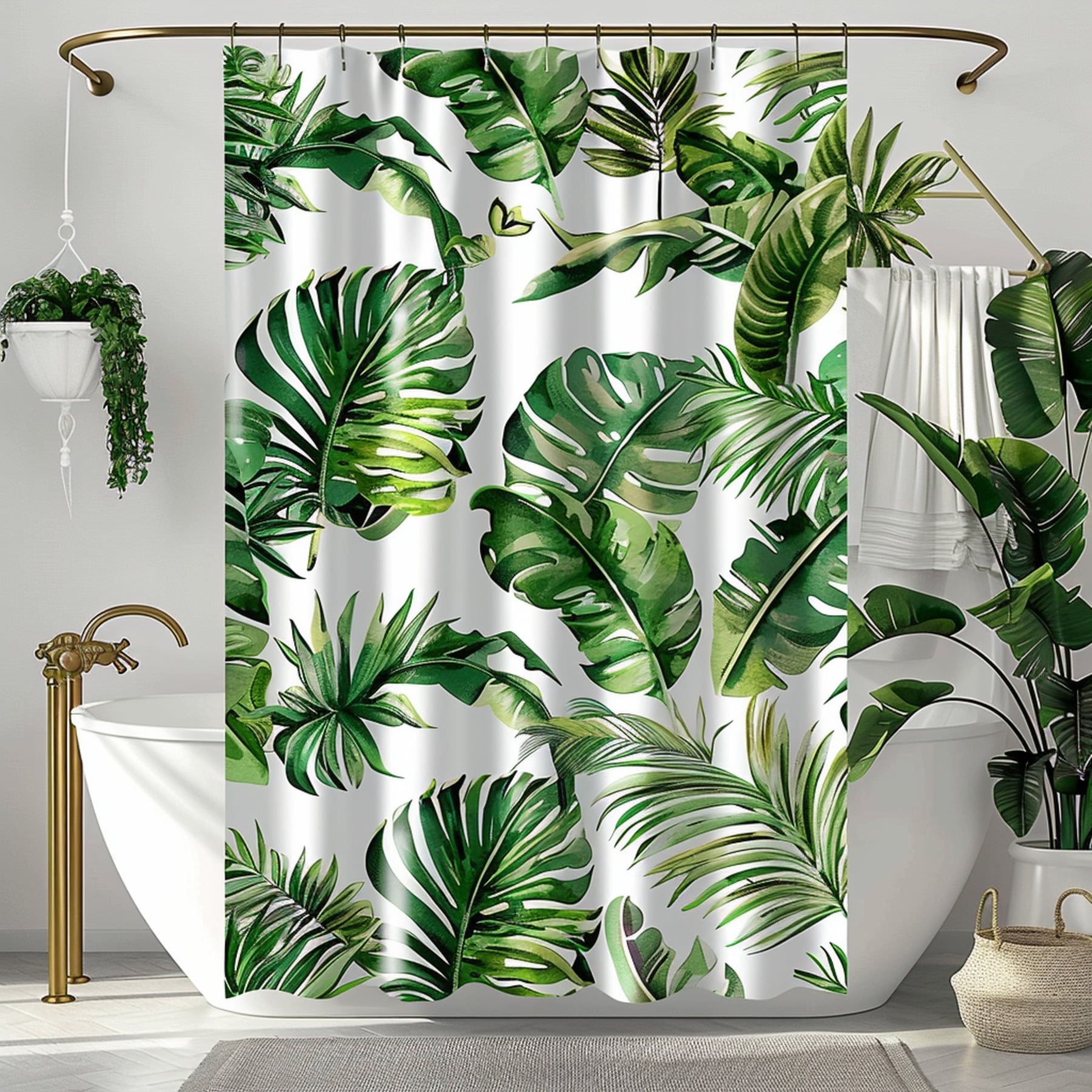 Exotic Tropical Rainforest Print Shower Curtain Palm Leaves Banana ...