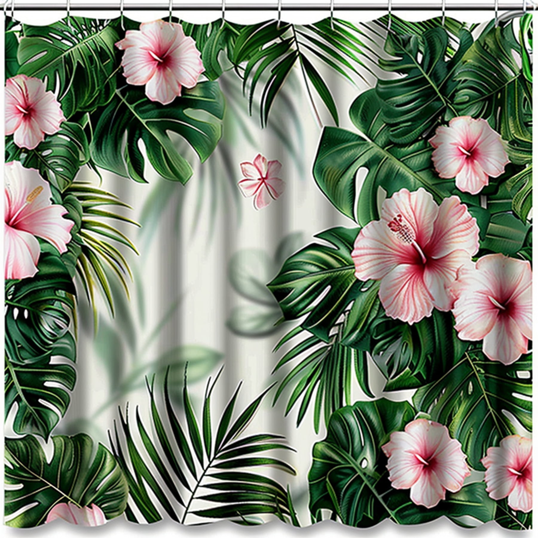 Exotic Tropical Vibes: White Green and Pink Hibiscus Shower Curtain ...