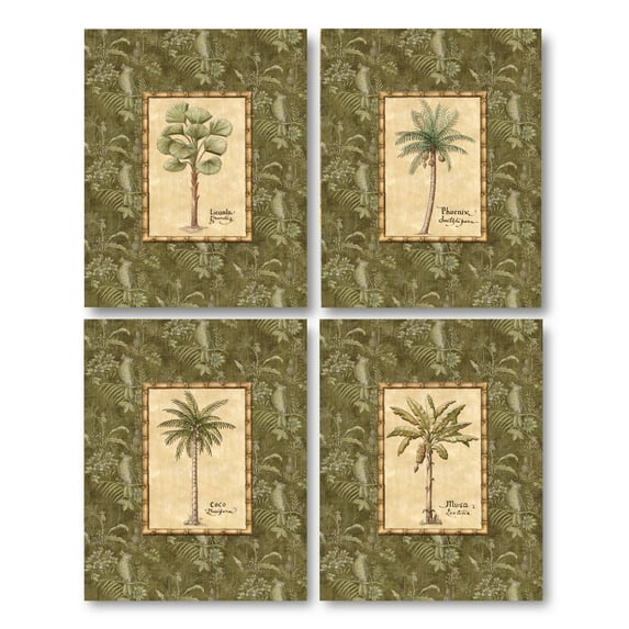 Exotic Tropical Vintage Palms; Classic 8x10 Poster Prints; Set of Four