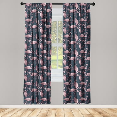 Exotic Window Curtains, Overlapping Digital Illustrated Flamingo on Tropical Atmosphere Back, Lightweight Decor 2-Panel Set with Rod Pocket, Pair of - 28"x63", Pale Pink Dark Sky Blue, by Ambesonne