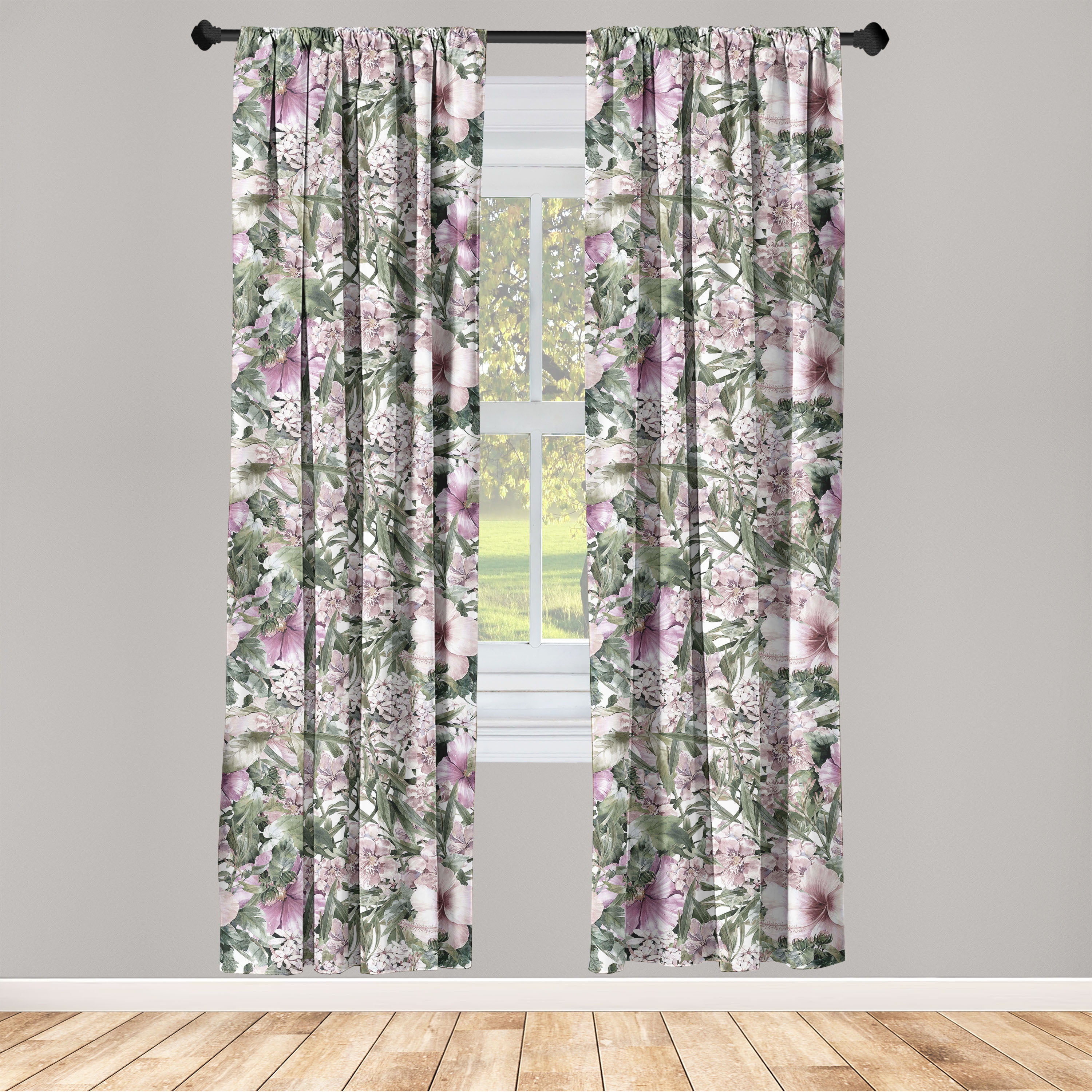 Hawainn Pattern Window Exotic Window Curtains, Vintage Hawaiian Floral Pattern Pastel Tropical ...