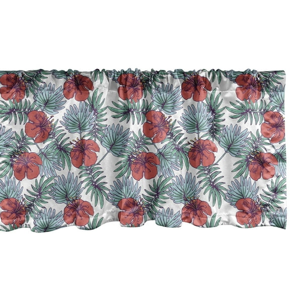 Exotic Window Valance, Continuing Pattern of Tropic Plant and Hibiscus, Curtain Valance for Kitchen Bedroom Decor with Rod Pocket, 54" X 12", Coral Blue Grey, by Ambesonne