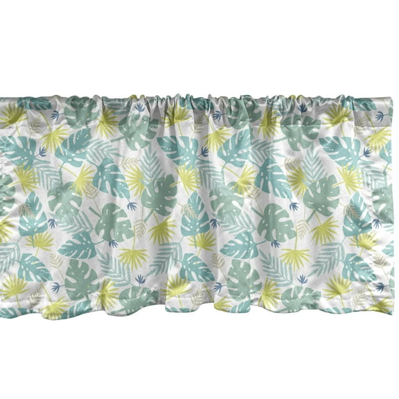 Exotic Window Valance, Illustration of Tropical Summer Leaves Natural Hawaiian Jungle Elements Hawaiian, Curtain Valance for Kitchen Bedroom Decor with Rod Pocket, 54" X 18", Multicolor, by Ambesonne
