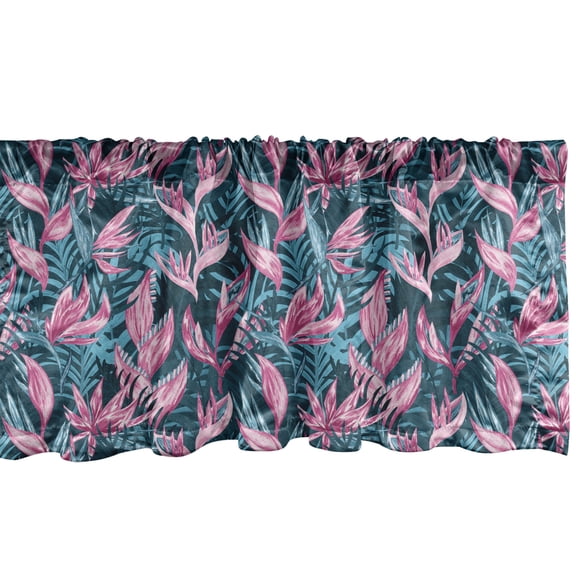 Ambesonne Exotic Valance Pack of 2, Pink Hawaiian Blooms Aloha, 54"X12", Pink and Petrol Blue