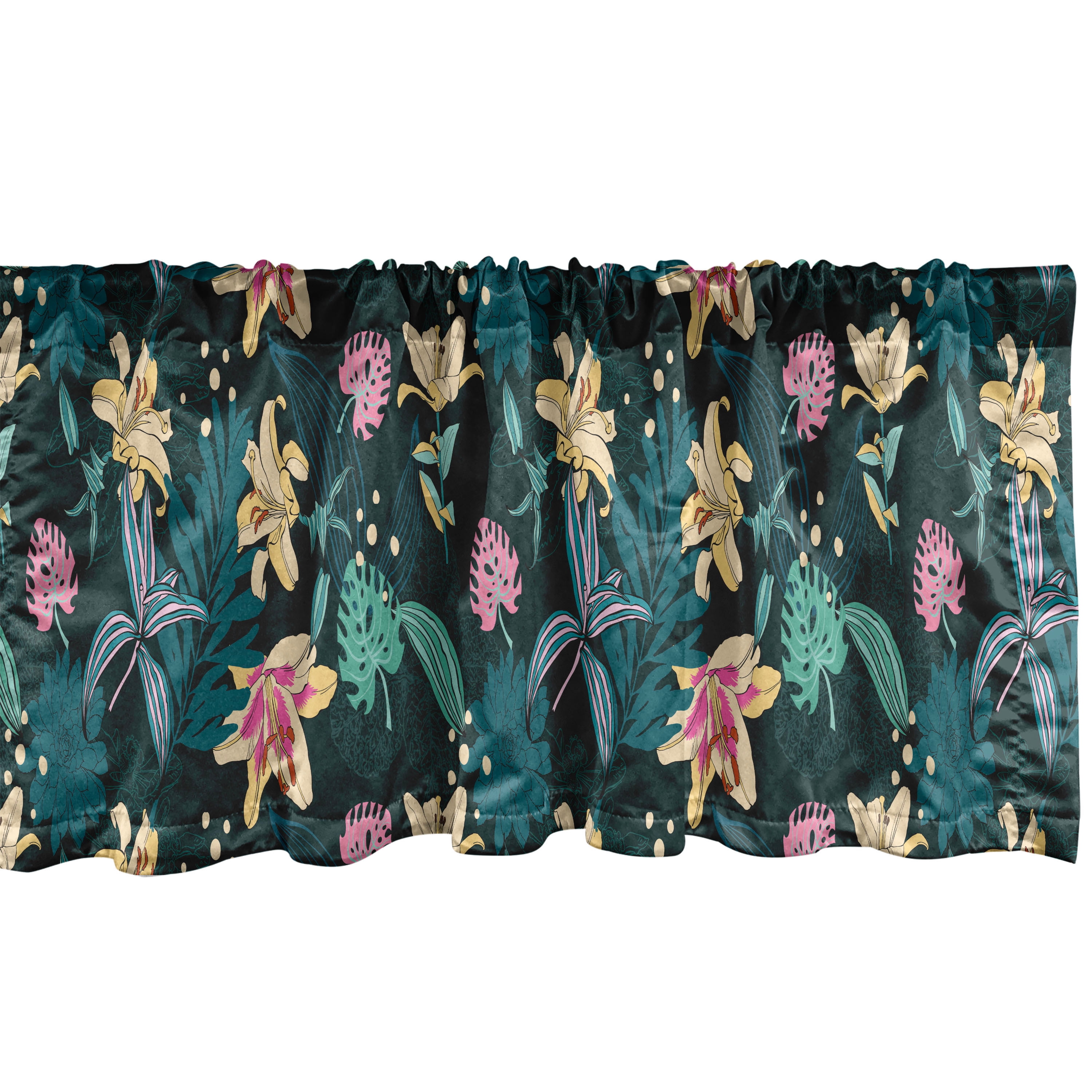 Exotic Window Valance Pack of 2, Tropical Jungle Blossoms Monstera Palm ...