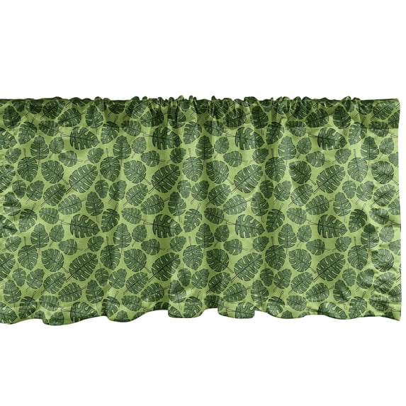 Exotic Window Valance, Repeating Organic Jungle Elements Randomly Scattered on a Green Field, Curtain Valance for Kitchen Bedroom Decor with Rod Pocket, 54" X 12", Lime Green Olive Green, by Ambesonne