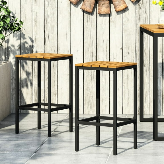 Exotic Wood Bar Stools, 2 , , Black Metal Framework 2 Metal, Fashionable Frame