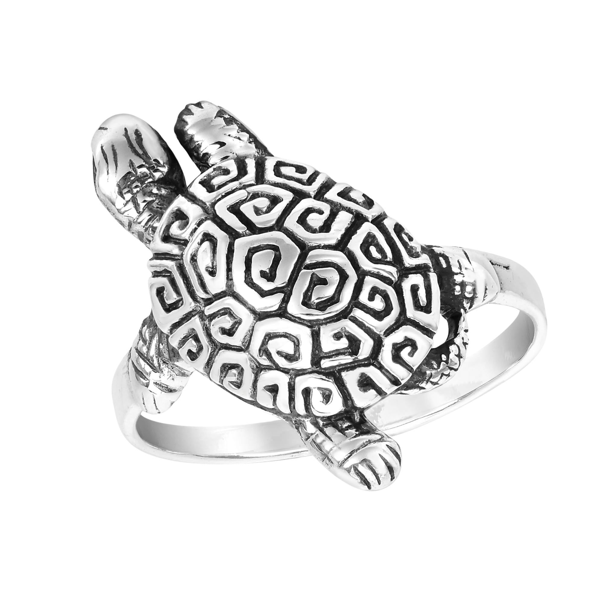 Exotic and Rare Greek Key Turtle Shell Sterling Silver Ring-9 - Walmart.com