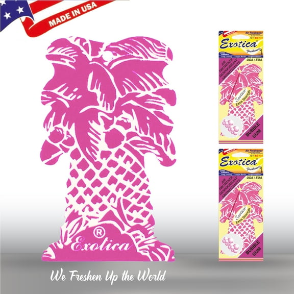 Exotica Car Air Freshener | Hanging Palm Tree | Long Lasting Freshness | for Home & Auto | (Pack of 12) (Bubble Gum)