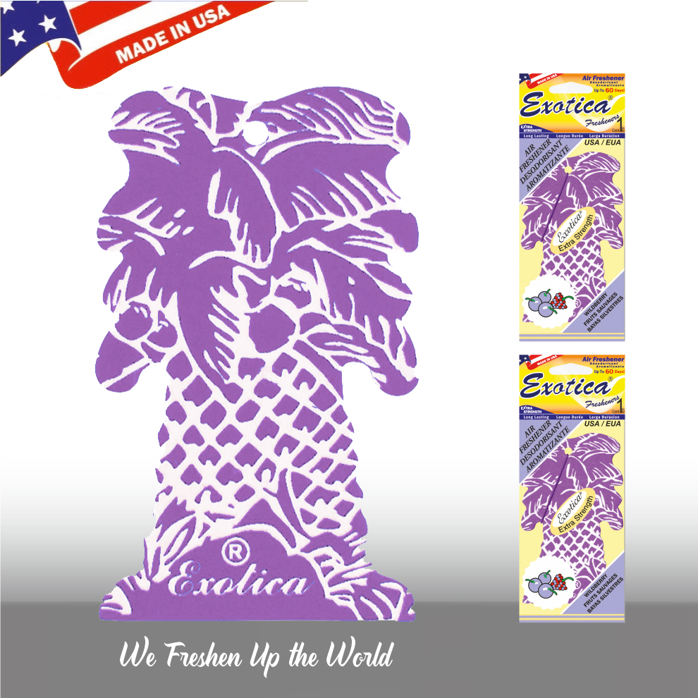Exotica Car Air Freshener | Hanging Palm Tree | Long Lasting Freshness | for Home & Auto | (Pack of 12) (Wild Berry)