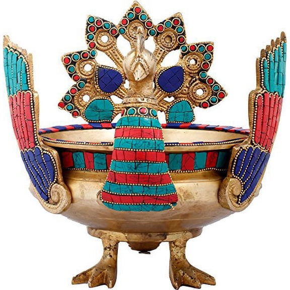Exoticindia Peacock Urli Décor Multicolor