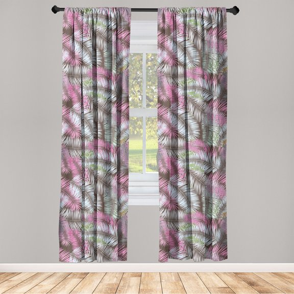 Exotics Window Curtains, Aloha Themed Tropical Leaves Pattern with Neutral Colors Boho Dreamy Art, Lightweight Decor 2-Panel Set with Rod Pocket, Pair of - 28"x63", Pastel Pink Soft Blue, by Ambesonne