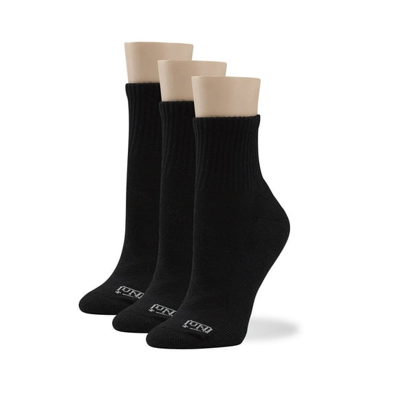 No nonsense Women's ExpanTech Recycled Polyester Quarter Top Socks 3 Pair Pack, Black, One Size