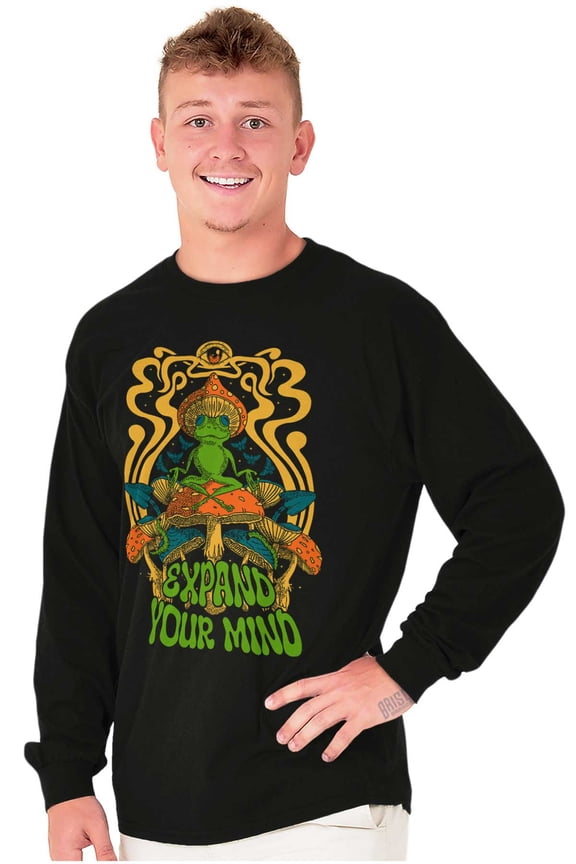 Expand Your Mind Zen Frog Mushroom Long Sleeve TShirt Men Women Brisco Brands S