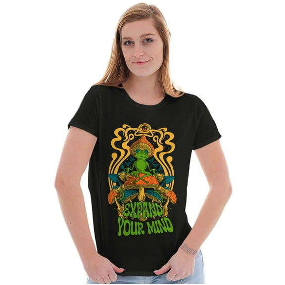 Expand Your Mind Zen Frog Mushroom Womens Slim Fit Graphic Tee Brisco Brands S