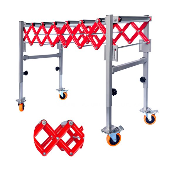 Expandable 1.5 in Diameter Rollers Mobile Conveyor Frame with Locking Casters and Hook Connector, Flexible Conveyor, Extendable Roller Conveyor for Production Line