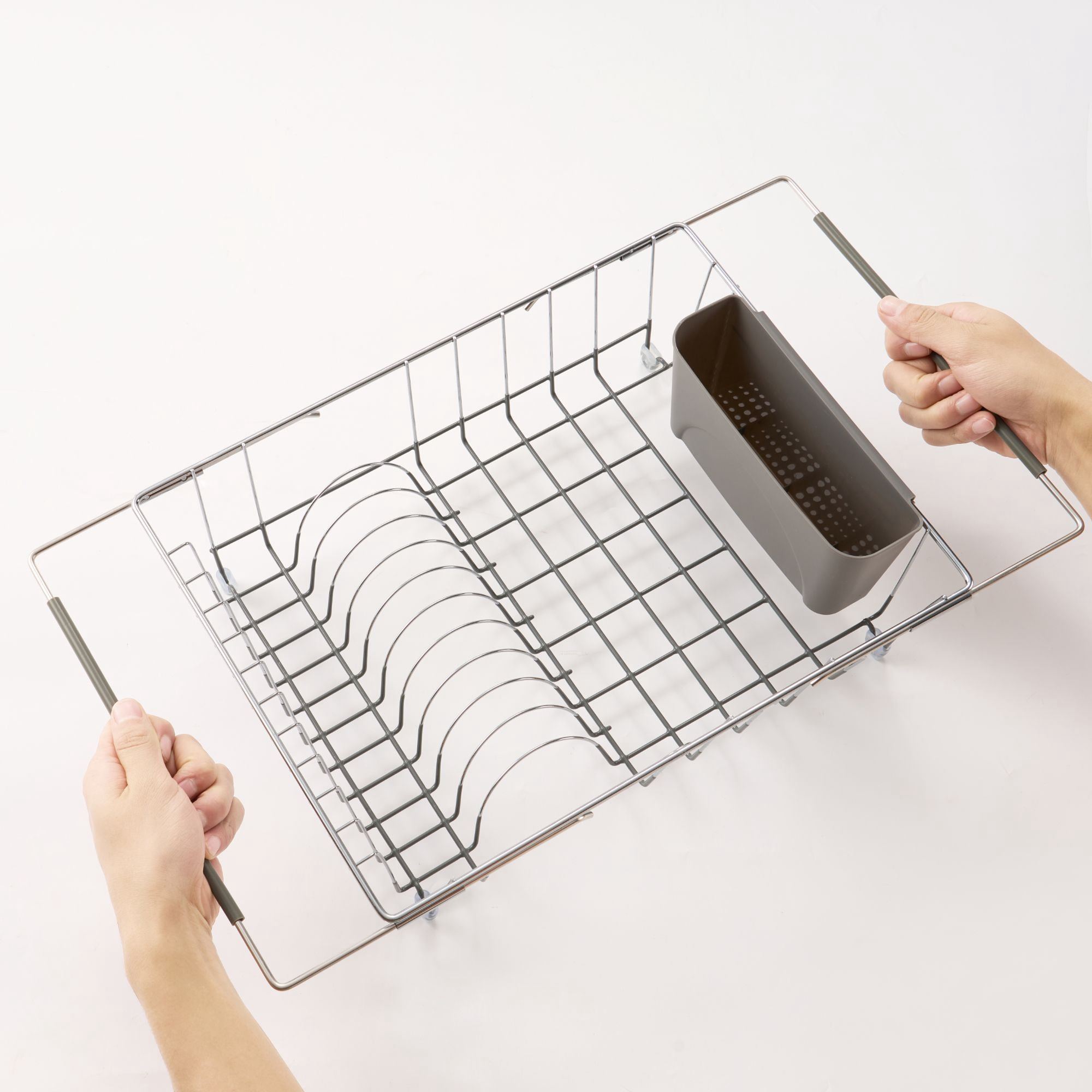 Expandable 2-Piece Over the Sink Space Saving Dish Drying Rack with Utensil Holder, Grey