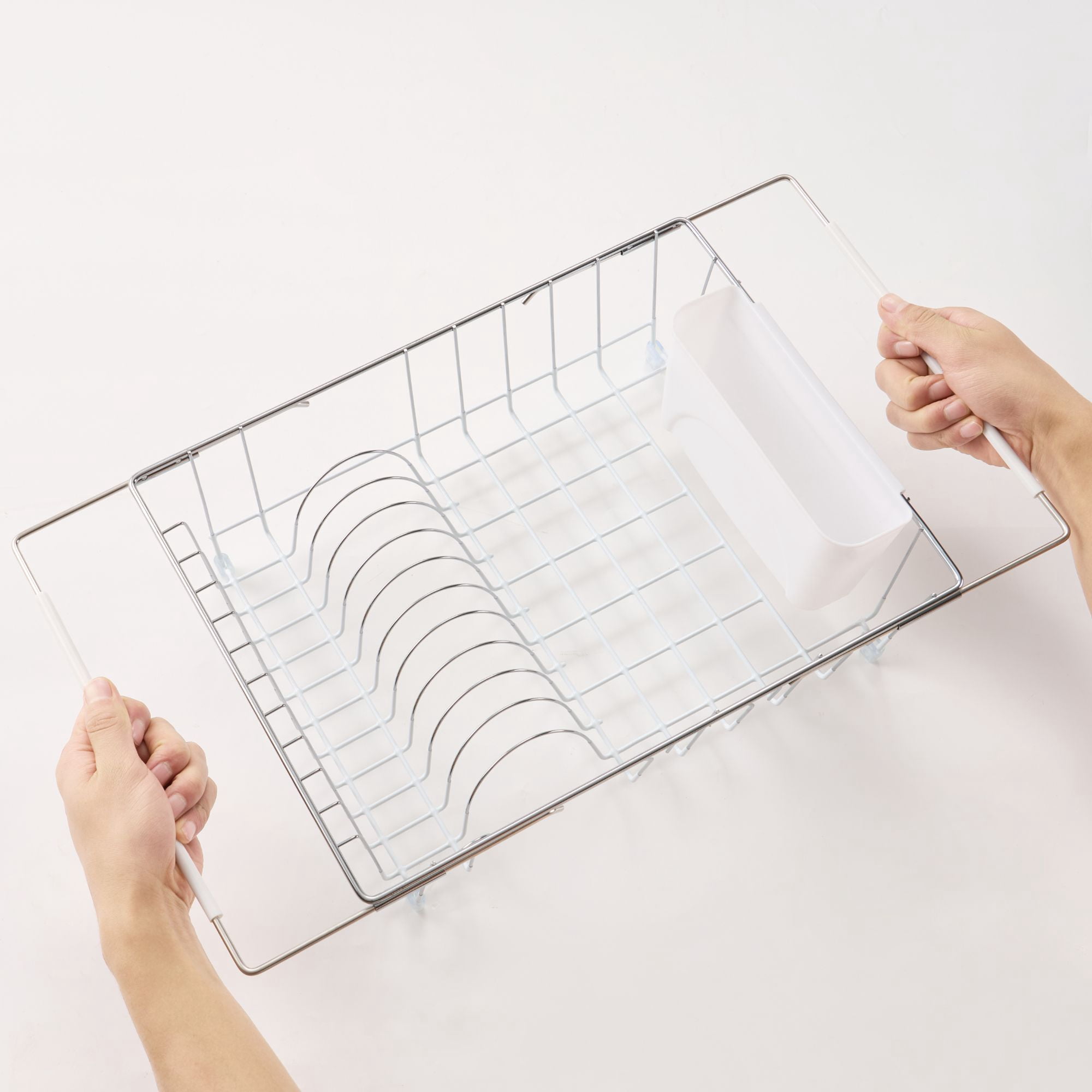 Expandable 2-Piece Over the Sink Space Saving Dish Drying Rack with Utensil Holder, White