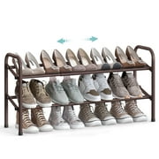 Expandable 2 Tier Shoe Rack Shelf - Adjustable Shoe Organizer for 15 Pairs, Metal Shoe Racks for Closet, Entryway, Bronze