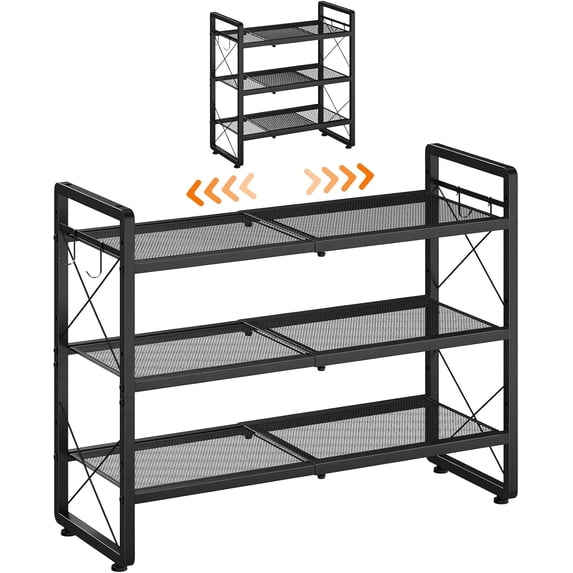 Expandable 3-Tier Black Metal Shoe Rack for Closet, Adjustable Height ...