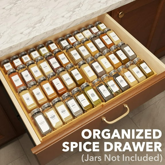Expandable 4-Tier Bamboo Spice Drawer Organizer (12"-23" Wide) - Kitchen Seasoning Rack Insert for 3" Deep Drawers (Jars Not Included)
