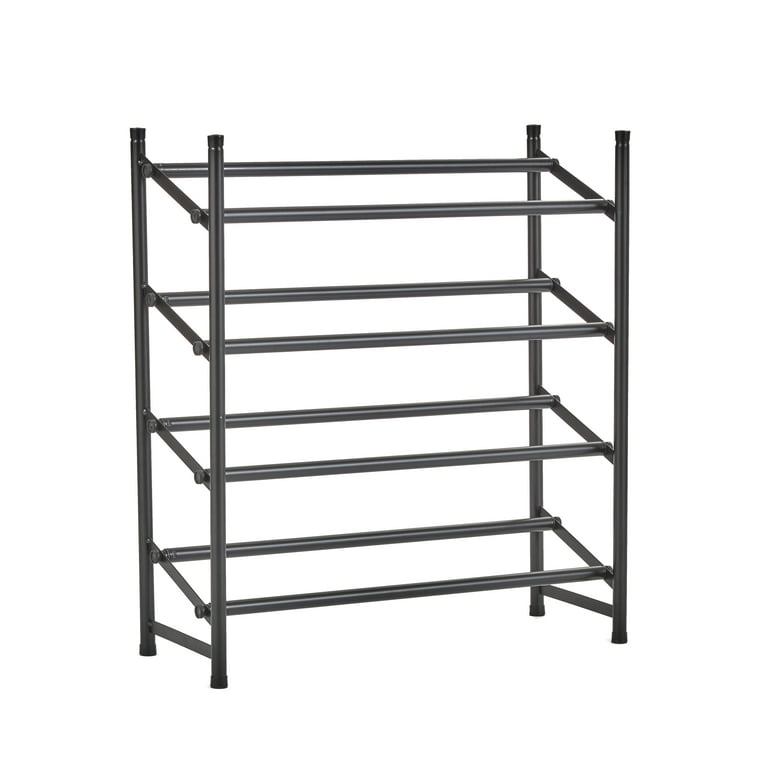 Expandable 4-Tier Shoe Rack with Rubber Feet for Indoors - Black