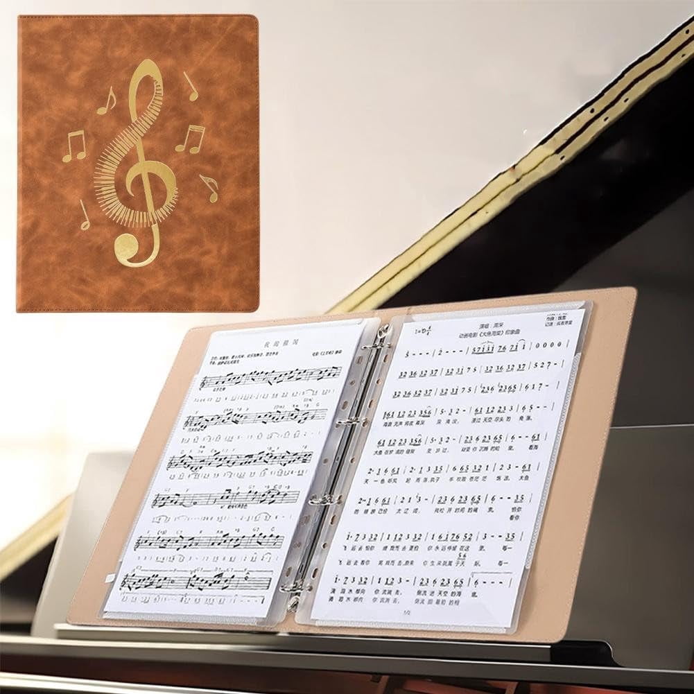 Expandable 40-Page Sheet Music Folder for Piano, A4/A3 Spiral Binder 270x325mm, PU Leather Organizer with 20 Sleeves, Lies Flat for Performance(wwx)