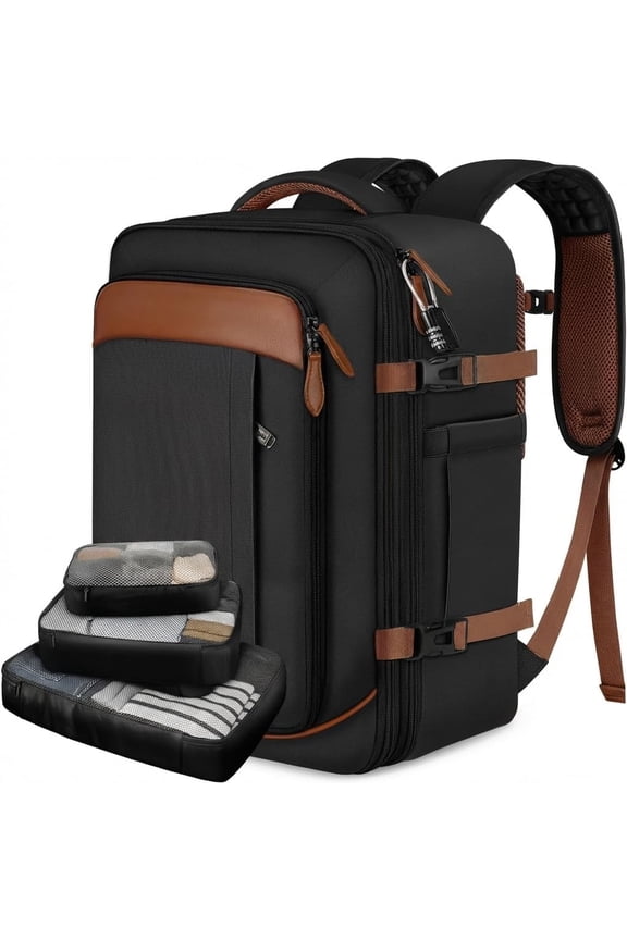 Expandable 40L Travel Backpack with 3 Packing Cubes, Flight Approved 18x14x8 Anti-Theft Carry-on Luggage for 17.3" Laptop, Weekend Bag for Women & Men, Grey