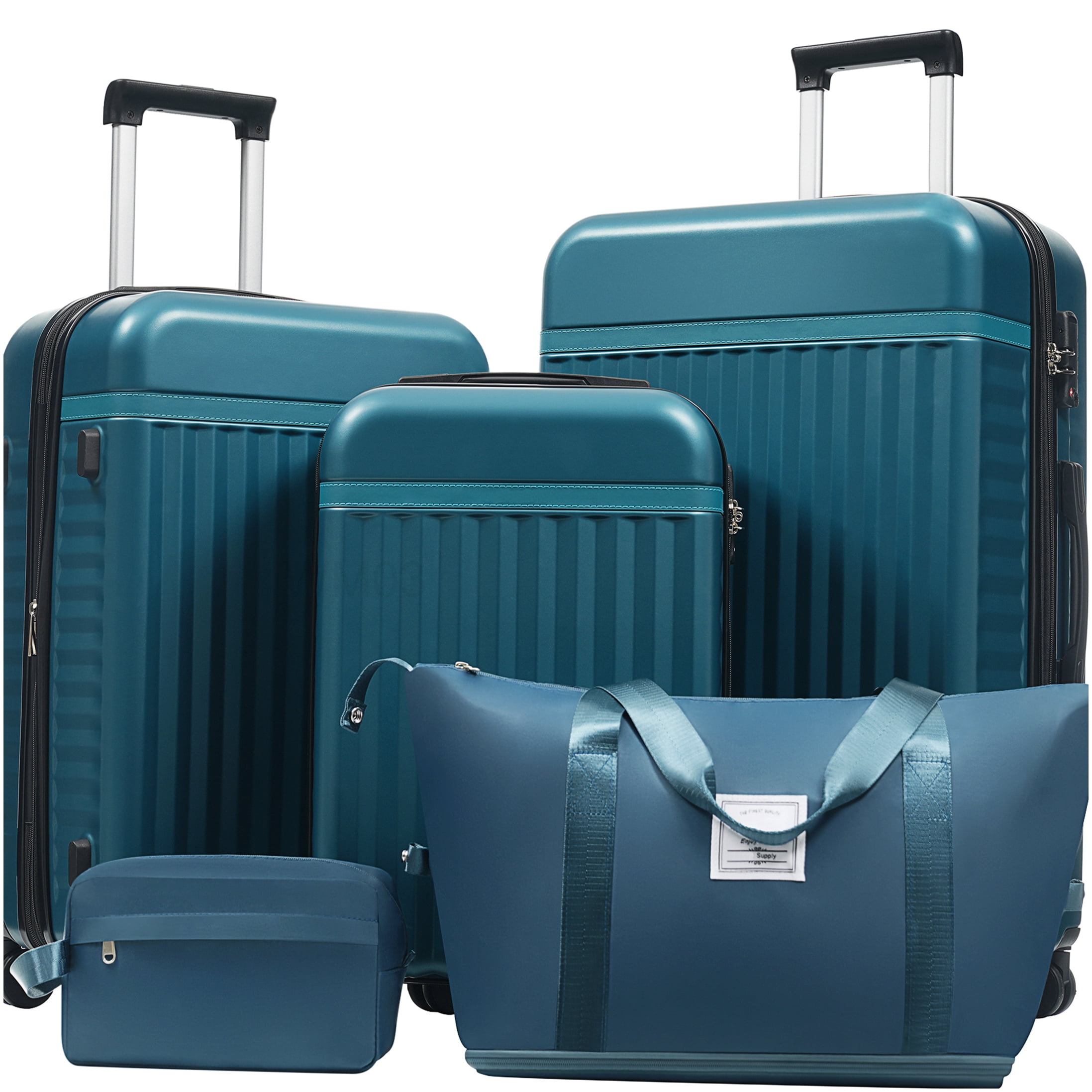 Expandable 5-Piece Hardside Luggage Set in Dark Green, ABS Construction with Spinner Wheels and TSA Lock