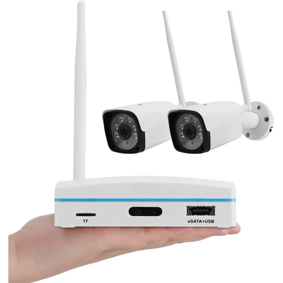 Expandable 8CH Mini NVR & Cameras System-2pcs Outdoor Cameras & 1 count 8CH Wifi NVR Kit, capture/Record&Playback, Intrusion Detection, SD Card or External HDD For Recording, Remote View