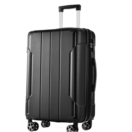 Expandable ABS Hardshell Luggage 24 Inch, Black Check-In Suitcase with TSA Lock