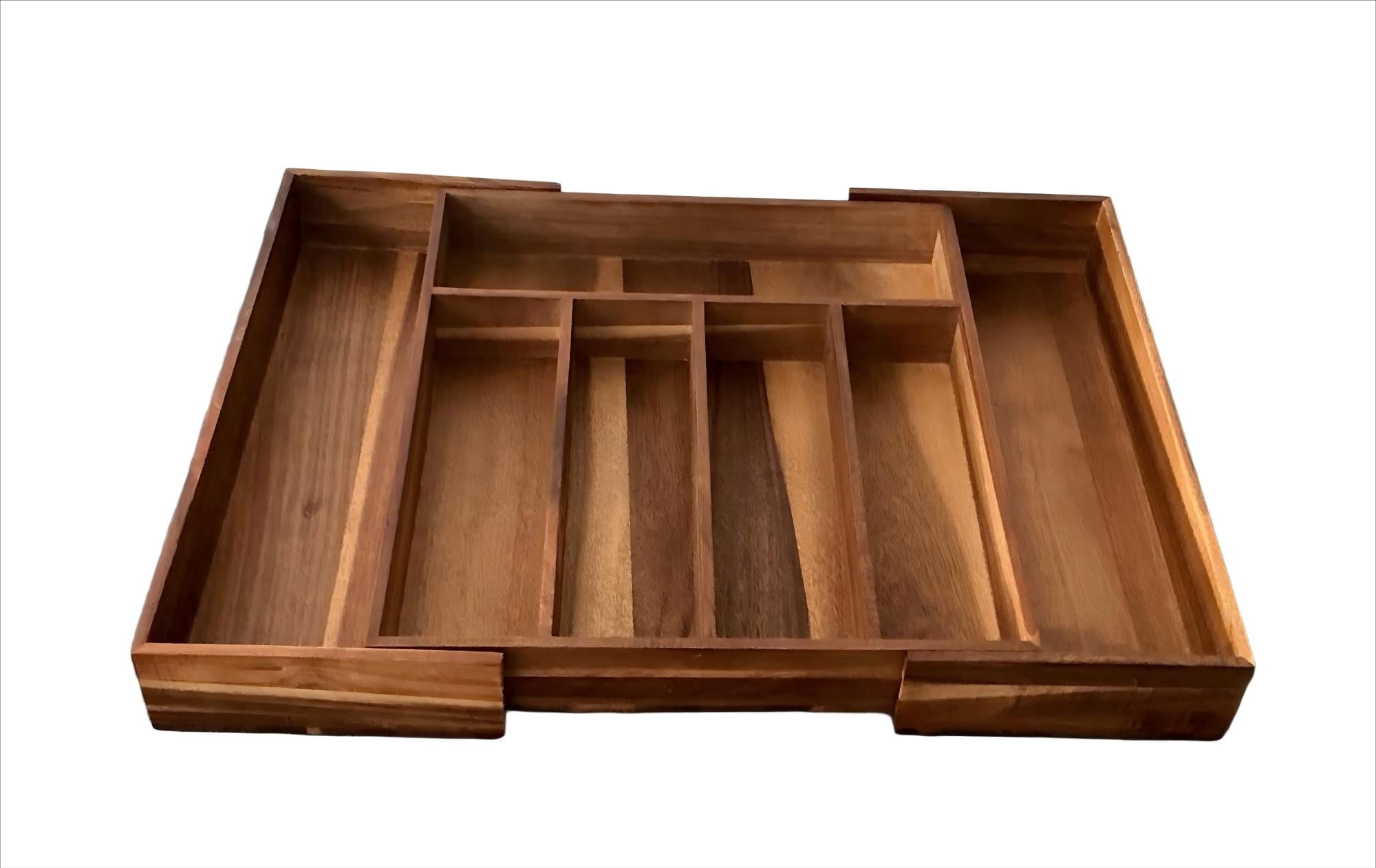 Expandable Acacia Wood Kitchen Drawer Organizer, Adjustable Utensil & Cutlery Organizer with Knife Block, Wooden Kitchen Drawer Organizer