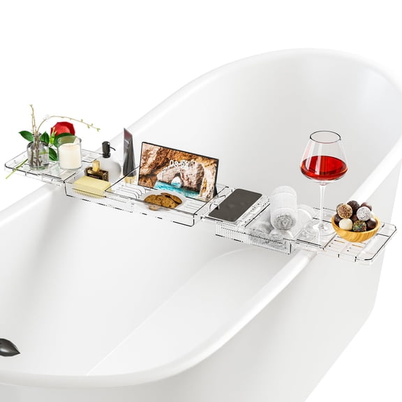 Expandable Acrylic Bathtub Tray for Tub, Bath Caddy Tray Table for Bathtub, Adjustable from 31.5 to 41 inch, Bathtub Rack fits Most Bathtubs and Bathroom Dcor, Bath Tub Shelf Accessories for Women