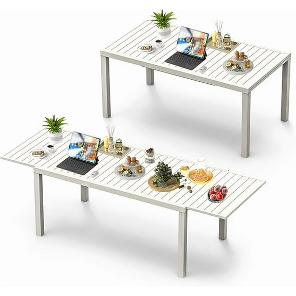 Expandable Aluminum Outdoor Dining Table, 65"-97" Extendable Patio Table for 6–8 People, Weather-Resistant Anti-Peeling Finish, Smooth Sliding Extension Tracks, White