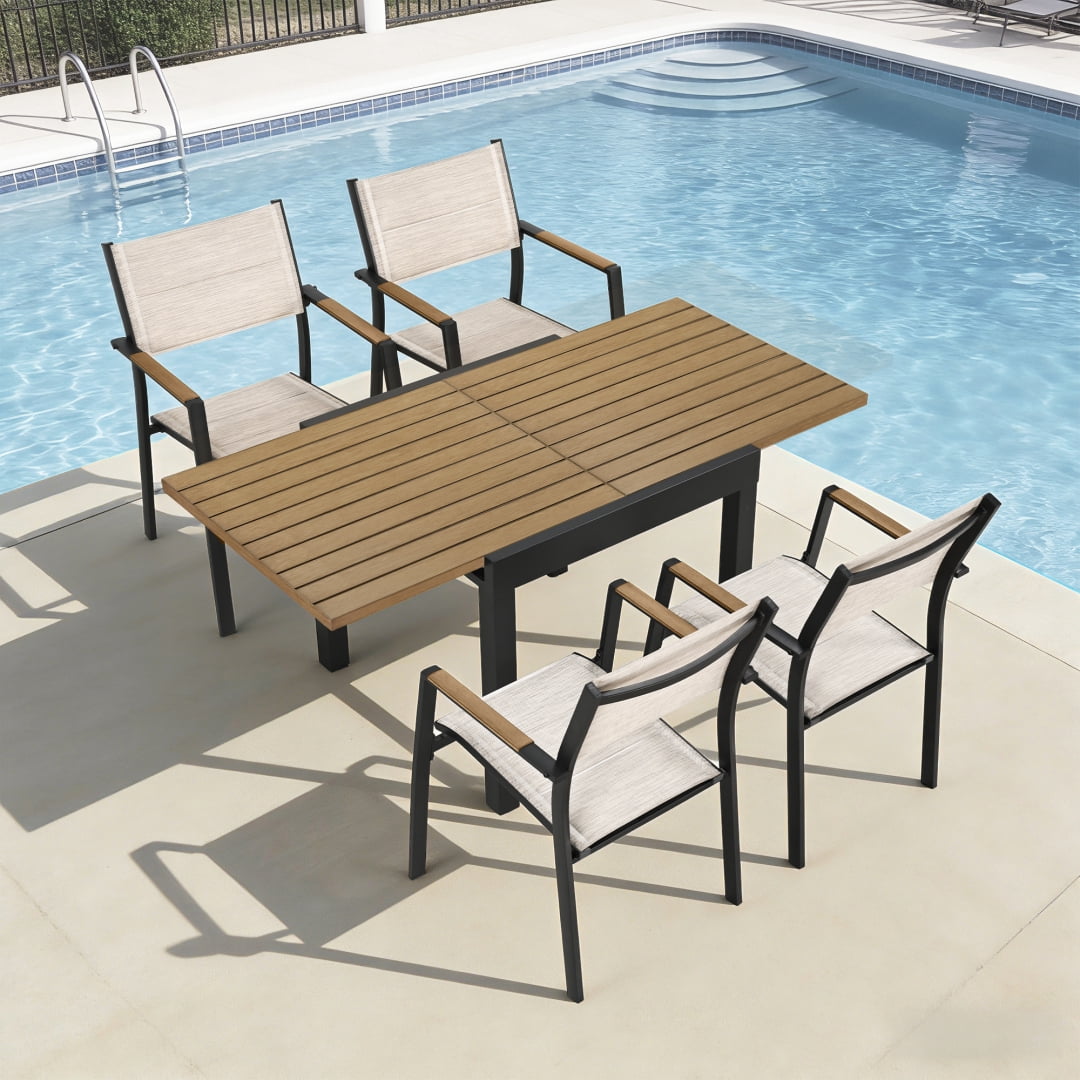 Expandable Aluminum Outdoor Patio Dining Table for 4-6, Extendable 32" to 64", Weather-Resistant, Teak