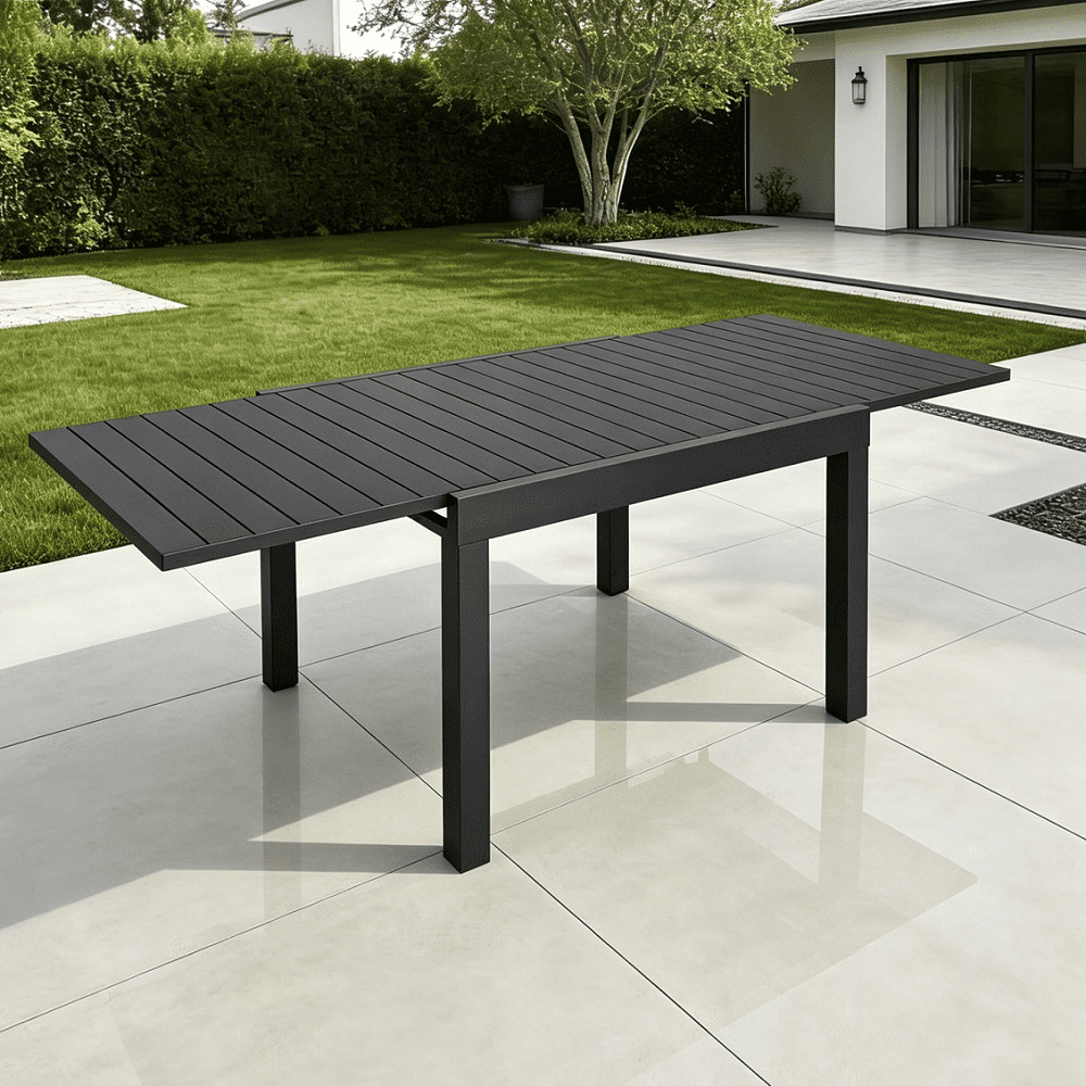 Expandable Aluminum Outdoor Patio Dining Table for 4-8, Extendable 38" to 76", Weather-Resistant, Black